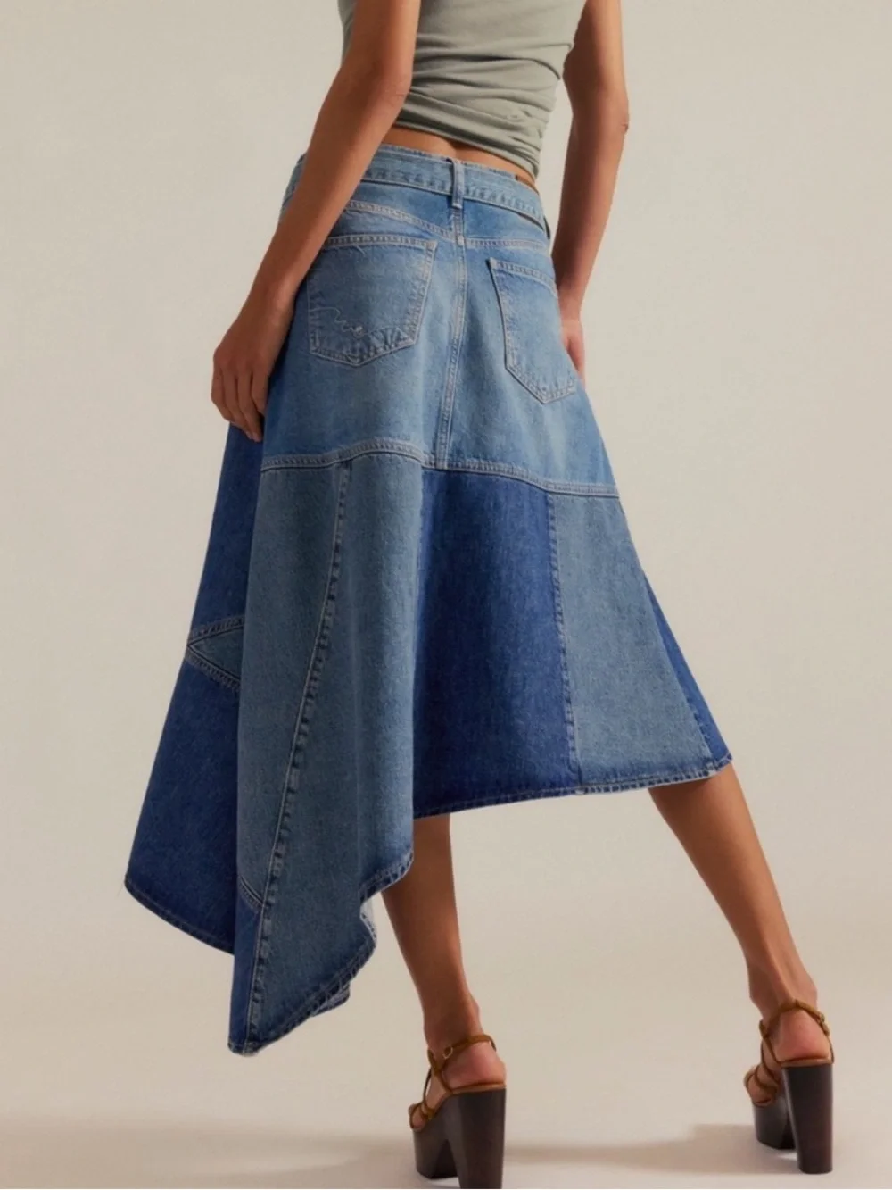 Free People We the Free Piece Of Work Asymmetrical Denim Midi Skirt | 25 (XS)